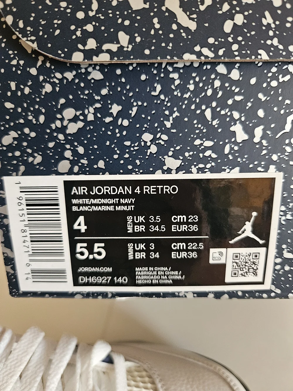 JORDAN 4Y White Midnight Navy  Retro 4 Sneakers. - Picture 4 of 4